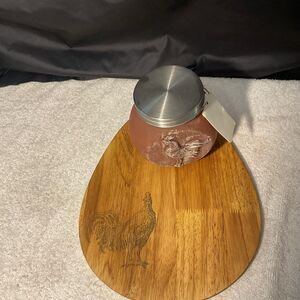 Farmhouse Oak Wooden Cutting Board W/Rooster Design Sz 9.5.X 12X1/2”
